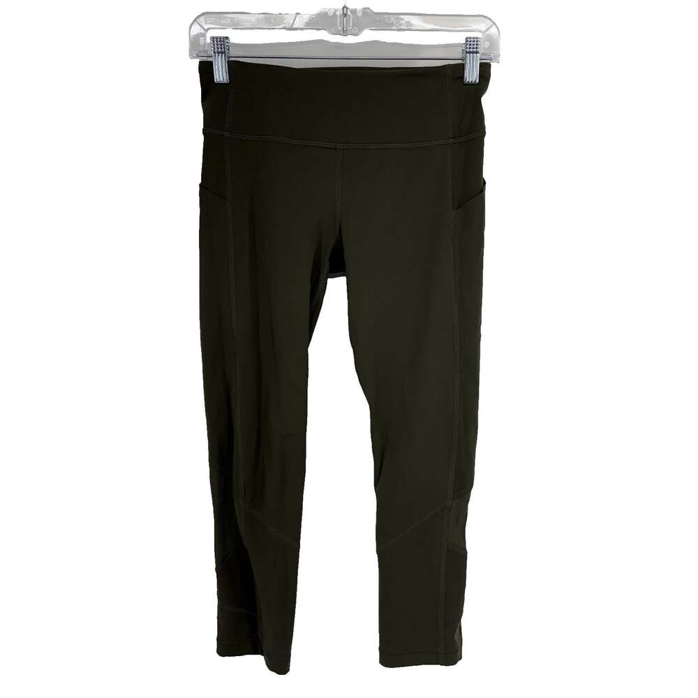Lululemon Women 4 Pace Rival Crop Legging Dark Olive Green Full On Luxtreme 22"